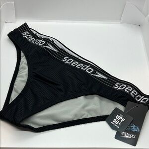 Speedo Women’s Black Swim Briefs with Logo Band NWT